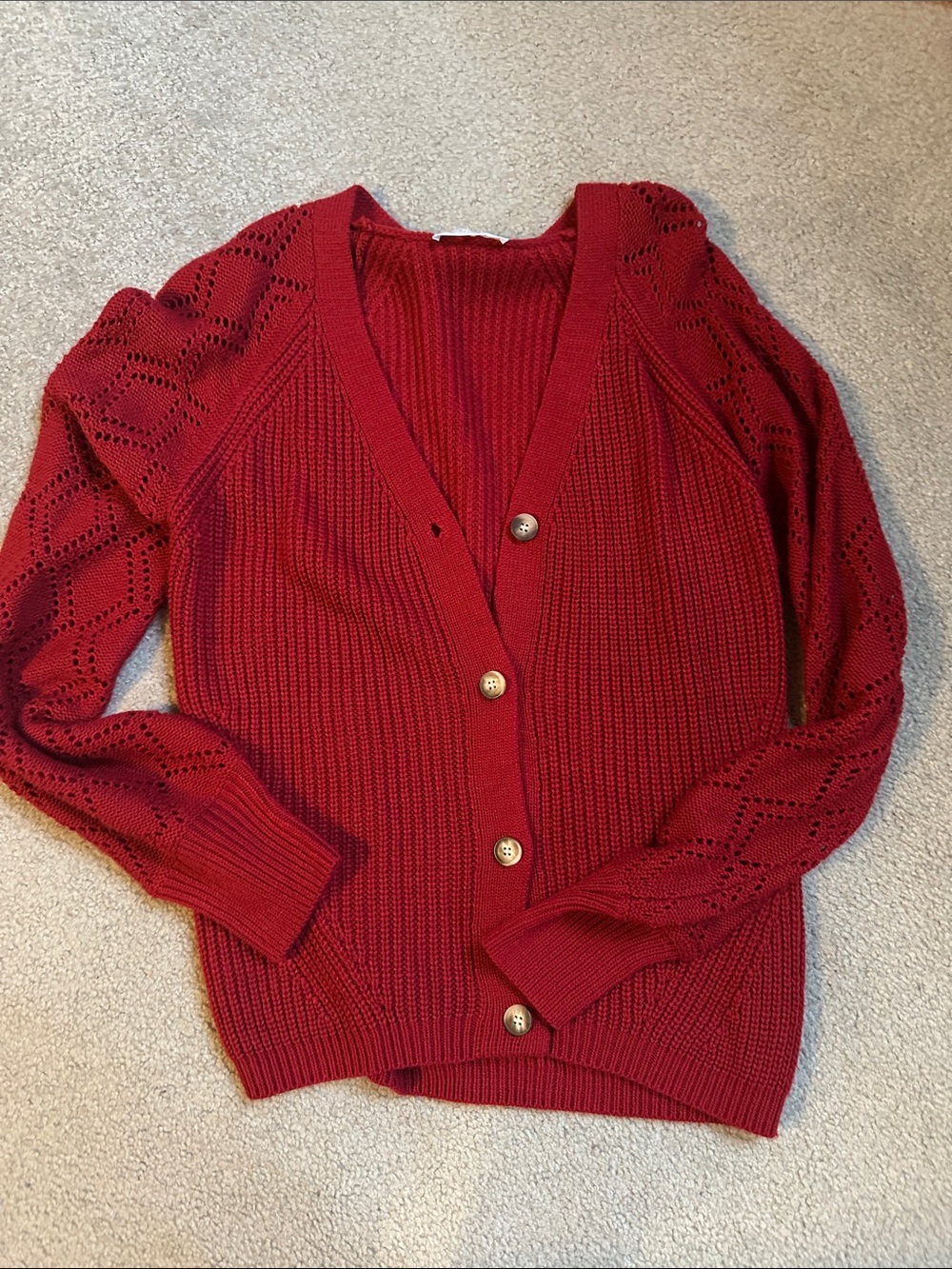 Women’s Red V-Neck Button Cardigan Sweater
